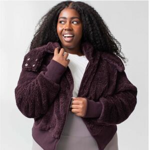 Savvi Amy Full Zip Sherpa Faux Fur Jacket Large - Burgundy